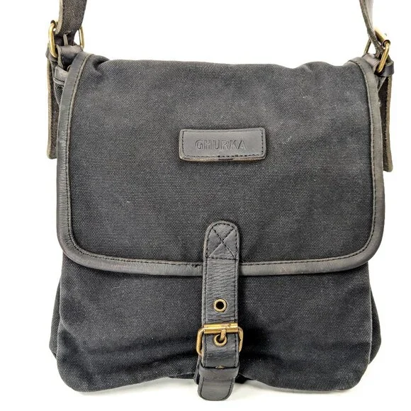 GHURKA Black Denim and Leather Rugged Messenger Crossbody - Picture 4 of 16